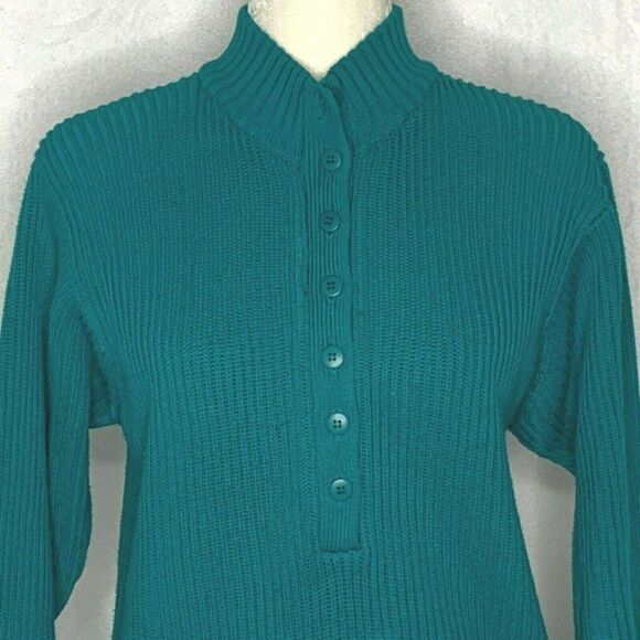 Vintage Le Moda Knit Henley Sweater S Teal Green - Picture 1 of 5